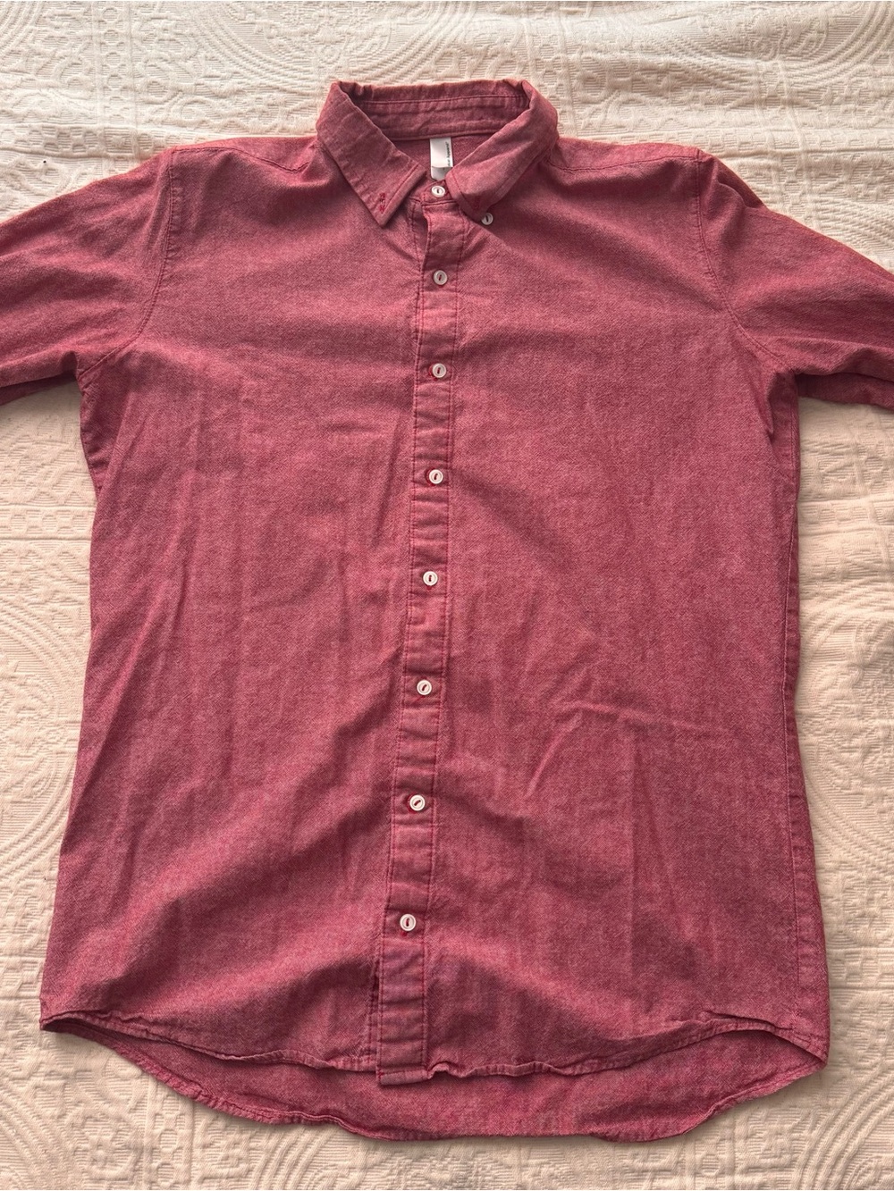 American Apparel Men's Casual Button-Down Long Sleeve Shirt in Burgundy Red